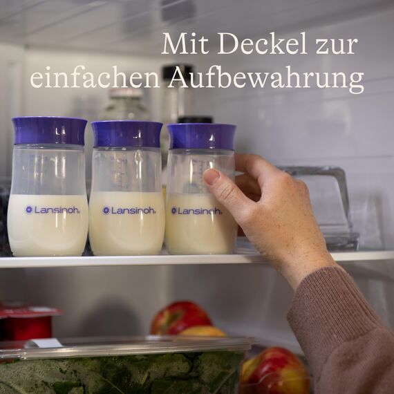 Lansinoh Babyflasche mit NaturalWave Sauger Gr. M, 240 ml - neues kompaktes Design für verbesserte Stabilität - mit stapelbarem Deckel
