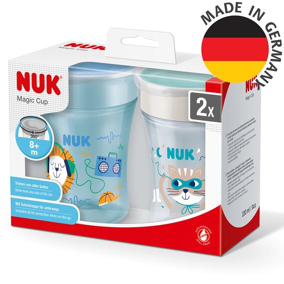 NUK Magic Cup Trinklernbecher | 8+ Monate | 230 ml | auslaufsicherer 360°-Trinkrand | BPA-frei | blau | 2 Stück