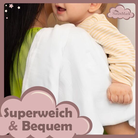 NatureMark 10er-Pack Baby-Mulltücher – 100% Baumwolle – weiche und saugfähige Tücher für Stillen & Babypflege, Windeln, Pucktücher & Waschlappen – Weiß, 70x70 cm