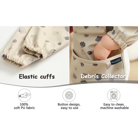 PewinGo Lätzchen zum Abstillen mit Langen Ärmeln & BLW, Weiches und Hautfreundliches Material, Lätzchen zum Stillen, Wasserdicht und Leicht zu Reinigen & Maschinenwaschbar, für Baby(Beige)