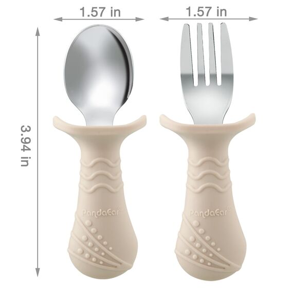 PandaEar 6 Stücke Kinderbesteck Esslernbesteck ab 1 jahr| Silikon Edelstahl Baby Besteckset Löffel Gabel mit Silikon Halten Anti-Choke Design, BPA Frei Lernbesteck