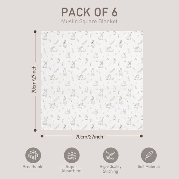 GLLQUEN BABY Musselintücher für Babys, 70 cm x 70 cm, 6er-Pack Spucktücher aus Baumwolle, saugfähig und atmungsaktiv und ideal zum Reinigen(Den Frühling suchen)