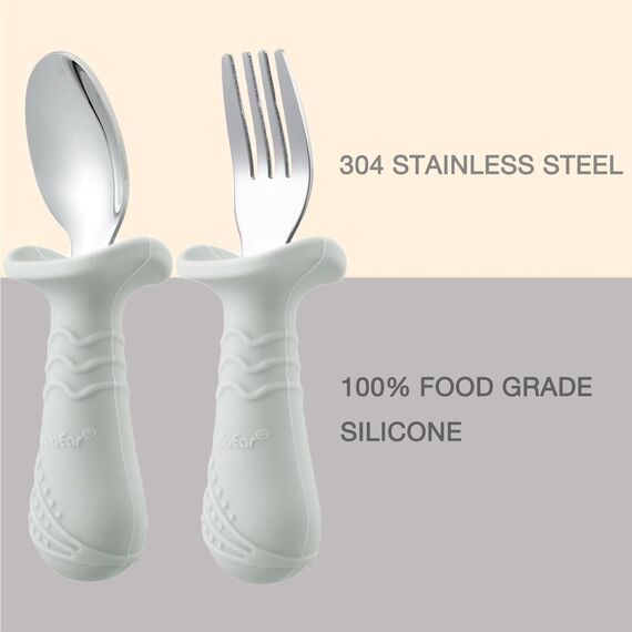 PandaEar 6 Stücke Kinderbesteck Esslernbesteck ab 1 jahr| Silikon Edelstahl Baby Besteckset Löffel Gabel mit Silikon Halten Anti-Choke Design, BPA Frei Lernbesteck