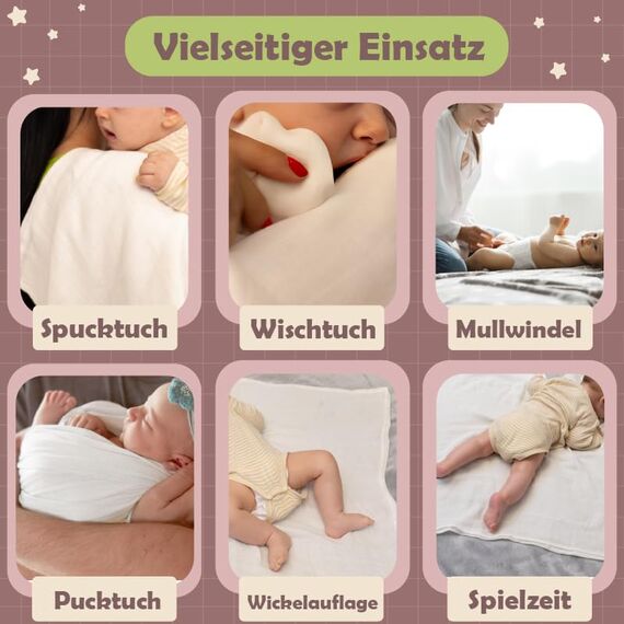 NatureMark 10er-Pack Baby-Mulltücher – 100% Baumwolle – weiche und saugfähige Tücher für Stillen & Babypflege, Windeln, Pucktücher & Waschlappen – Weiß, 70x70 cm