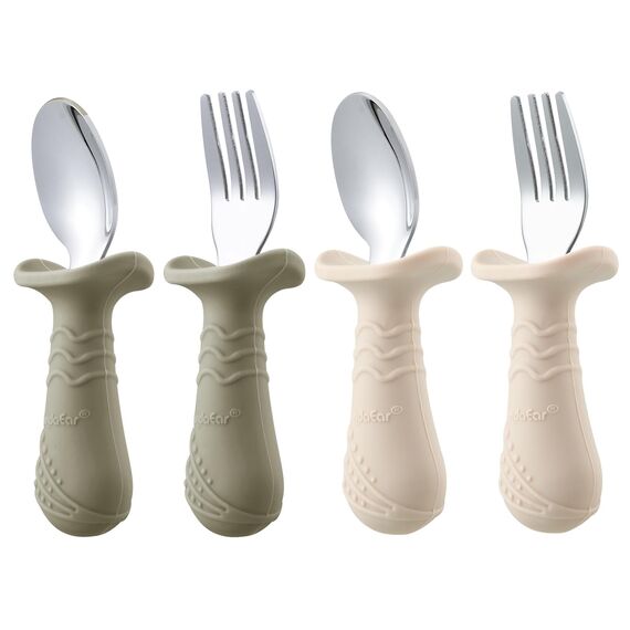 PandaEar 6 Stücke Kinderbesteck Esslernbesteck ab 1 jahr| Silikon Edelstahl Baby Besteckset Löffel Gabel mit Silikon Halten Anti-Choke Design, BPA Frei Lernbesteck