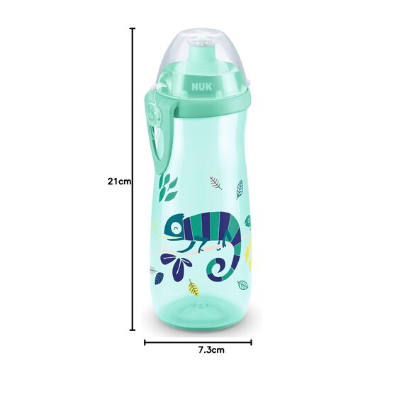 NUK Sports Cup Kinder Trinkflasche mit Chamäleon-Effekt | 24+ Monate | mit Farbwechsel | auslaufsichere Push-Pull-Trinktülle | Clip & Schutzkappe | BPA-frei | 450 ml | Chamäleon (grün)