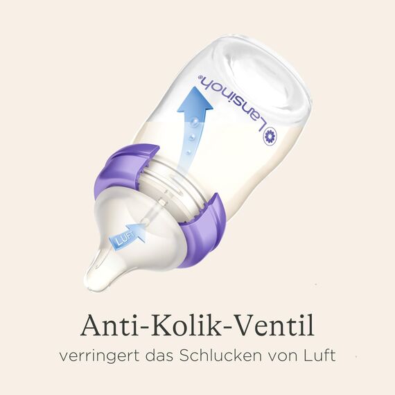Lansinoh Babyflaschen mit NaturalWave Sauger Gr. S, 160 ml - Doppelpack - neues kompaktes Design für verbesserte Stabilität - mit stapelbarem Deckel