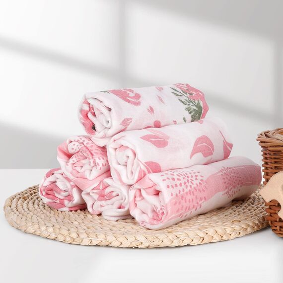 GLLQUEN BABY Musselintücher für Babys, 6 Stück Spucktücher aus Baumwolle 70 cm x 70 cm, saugfähig und atmungsaktiv und ideal zum Reinigen, Abwischen und Abdecken von Neugeborenen