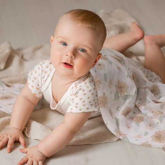 GLLQUEN BABY Musselintücher für Babys, 70 cm x 70 cm, 6er-Pack Spucktücher aus Baumwolle, saugfähig und atmungsaktiv und ideal zum Reinigen, Abwischen und Abdecken von Neugeborenen(Sonnenblume)