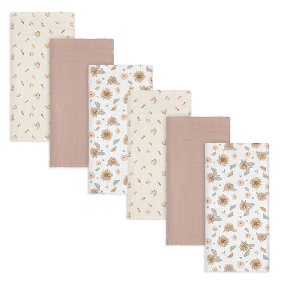 GLLQUEN BABY Musselintücher für Babys, 70 cm x 70 cm, 6er-Pack Spucktücher aus Baumwolle, saugfähig und atmungsaktiv und ideal zum Reinigen, Abwischen und Abdecken von Neugeborenen(Sonnenblume)
