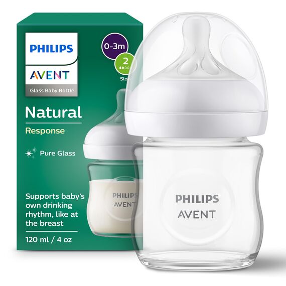 Philips AVENT Babyflasche Natural Response aus Glas - 120 ml Babyflasche, BPA-frei für neugeborene Babys ab 0 Monaten (Modell SCY930/01)