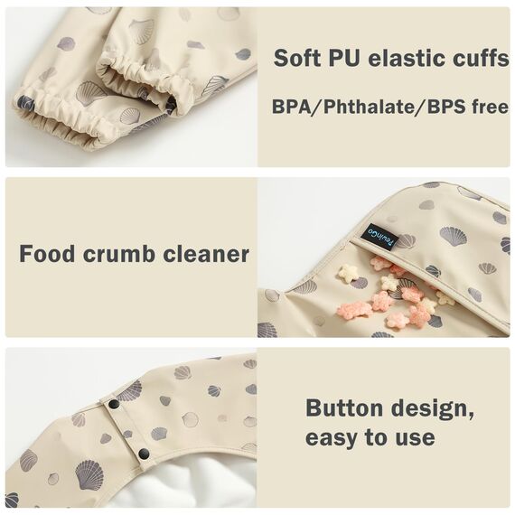 PewinGo Lätzchen zum Abstillen mit Langen Ärmeln & BLW, Weiches und Hautfreundliches Material, Lätzchen zum Stillen, Wasserdicht und Leicht zu Reinigen & Maschinenwaschbar, für Baby(Beige)