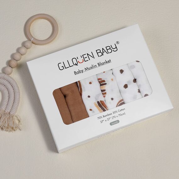 GLLQUEN BABY Musselintücher für Babys, 6 Stück Spucktücher aus Baumwolle 70 cm x 70 cm, saugfähig und atmungsaktiv und ideal zum Reinigen, Abwischen und Abdecken von Neugeborenen (Packung mit 2)