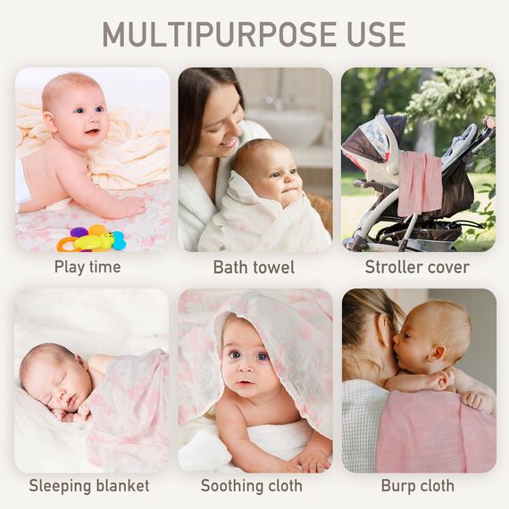 GLLQUEN BABY Musselintücher für Babys, 70 cm x 70 cm, 6er-Pack Spucktücher aus Baumwolle, saugfähig und atmungsaktiv und ideal zum Reinigen, Abwischen und Abdecken von Neugeborenen