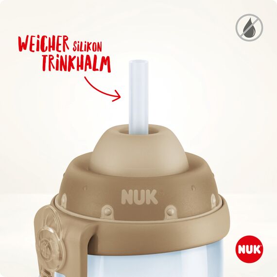 NUK Flexi Cup Trinklernbecher für Kleinkinder | 12+ Monate | 300 ml | Auslaufsicherer, weicher Trinkhalm | Clip & Schutzkappe | BPA-frei | Blau