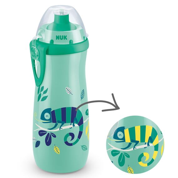 NUK Sports Cup Kinder Trinkflasche mit Chamäleon-Effekt | 24+ Monate | mit Farbwechsel | auslaufsichere Push-Pull-Trinktülle | Clip & Schutzkappe | BPA-frei | 450 ml | Chamäleon (grün)