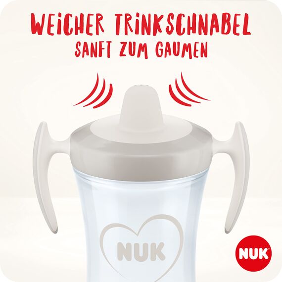 NUK Trainer Cup Trinklernbecher | auslaufsicherer Becher mit weichem Trinkschnabel & ergonomischen Griffen | 6+ Monate | 230 ml | BPA-frei | blaues Zebra, Kunststoff