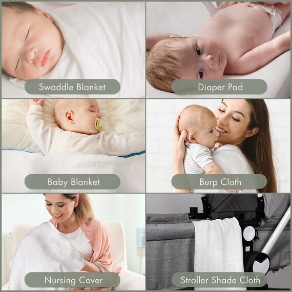 GLLQUEN Musselintücher für Babys, 6 Stück Spucktücher aus Baumwolle 70 cm x 70 cm, saugfähig und atmungsaktiv und ideal zum Reinigen, Abwischen und Abdecken von Neugeborenen
