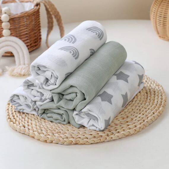 GLLQUEN BABY Musselintücher für Babys, 6 Stück Spucktücher aus Baumwolle 70 cm x 70 cm, saugfähig und atmungsaktiv und ideal zum Reinigen, Abwischen und Abdecken von Neugeborenen
