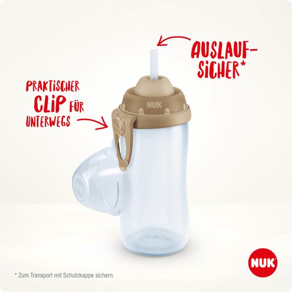 NUK Flexi Cup Trinklernbecher für Kleinkinder | 12+ Monate | 300 ml | Auslaufsicherer, weicher Trinkhalm | Clip & Schutzkappe | BPA-frei | Blau