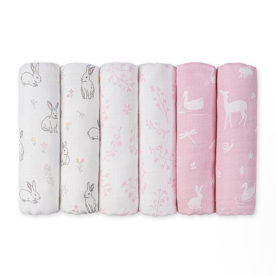 GLLQUEN BABY Musselintücher für Babys, 70 cm x 70 cm, 6er-Pack Spucktücher aus Baumwolle, saugfähig und atmungsaktiv und ideal zum Reinigen(Den Frühling suchen)