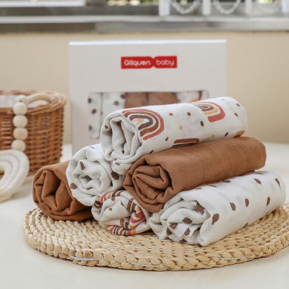 GLLQUEN BABY Musselintücher für Babys, 6 Stück Spucktücher aus Baumwolle 70 cm x 70 cm, saugfähig und atmungsaktiv und ideal zum Reinigen, Abwischen und Abdecken von Neugeborenen