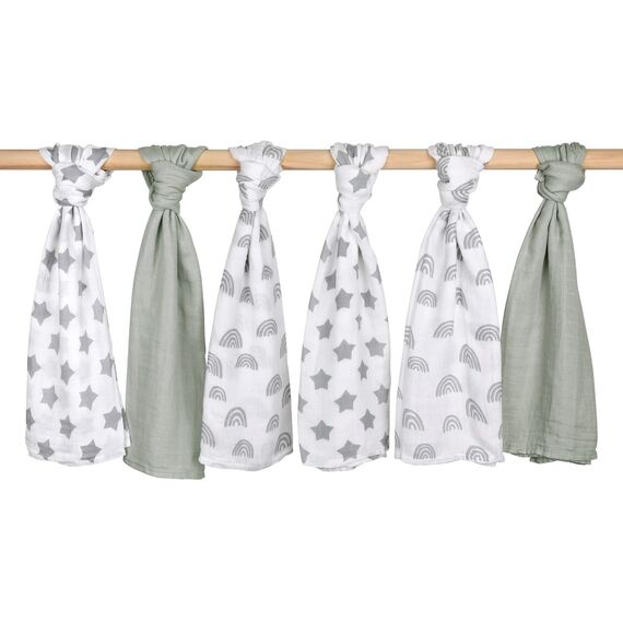 GLLQUEN BABY Musselintücher für Babys, 6 Stück Spucktücher aus Baumwolle 70 cm x 70 cm, saugfähig und atmungsaktiv und ideal zum Reinigen, Abwischen und Abdecken von Neugeborenen
