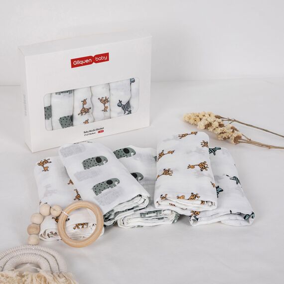 GLLQUEN BABY Musselintücher für Babys, 6 Stück Spucktücher aus Baumwolle 70 cm x 70 cm, saugfähig und atmungsaktiv und ideal zum Reinigen, Abwischen und Abdecken von Neugeborenen