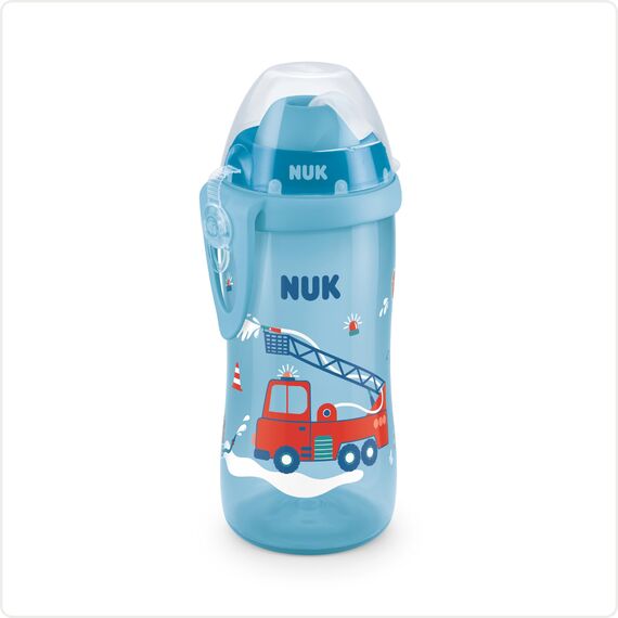 NUK Flexi Cup Trinklernbecher für Kleinkinder | 12+ Monate | 300 ml | Auslaufsicherer, weicher Trinkhalm | Clip & Schutzkappe | BPA-frei | Blau