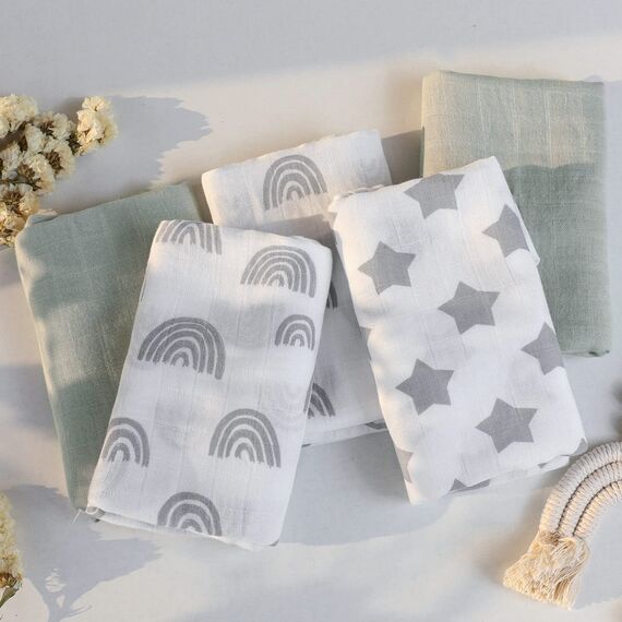 GLLQUEN BABY Musselintücher für Babys, 6 Stück Spucktücher aus Baumwolle 70 cm x 70 cm, saugfähig und atmungsaktiv und ideal zum Reinigen, Abwischen und Abdecken von Neugeborenen
