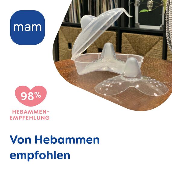 MAM Stillhütchen Größe M (ø 20 mm) im 2er-Set, extra weiche Brusthütchen zum Schutz beim Stillen, Brustwarzenschutz für maximalen Hautkontakt zwischen Mutter und Kind