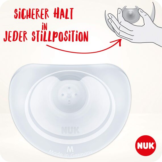 NUK Stillhütchen | Brusthütchen zum Stillen | schützt vor wunden Brustwarzen | dünnes Silikon | Größe M (20mm) | inklusiv Schutzdose | 2 Stück