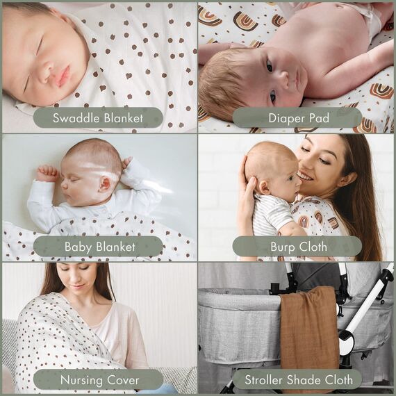 GLLQUEN BABY Musselintücher für Babys, 6 Stück Spucktücher aus Baumwolle 70 cm x 70 cm, saugfähig und atmungsaktiv und ideal zum Reinigen, Abwischen und Abdecken von Neugeborenen