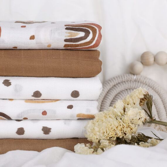 GLLQUEN BABY Musselintücher für Babys, 6 Stück Spucktücher aus Baumwolle 70 cm x 70 cm, saugfähig und atmungsaktiv und ideal zum Reinigen, Abwischen und Abdecken von Neugeborenen (Packung mit 2)