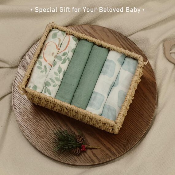 GLLQUEN BABY Musselintücher für Babys, 70 cm x 70 cm, 6er-Pack Spucktücher aus Baumwolle, saugfähig und atmungsaktiv und ideal zum Reinigen, Abwischen und Abdecken von Neugeborenen(Apfelparadies)