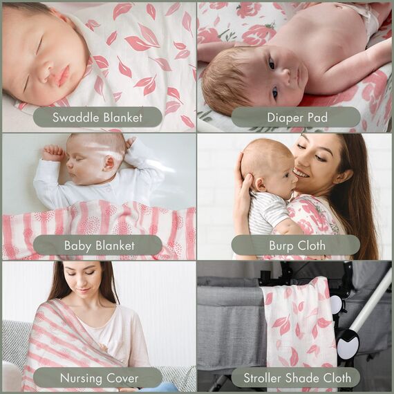 GLLQUEN BABY Musselintücher für Babys, 6 Stück Spucktücher aus Baumwolle 70 cm x 70 cm, saugfähig und atmungsaktiv und ideal zum Reinigen, Abwischen und Abdecken von Neugeborenen