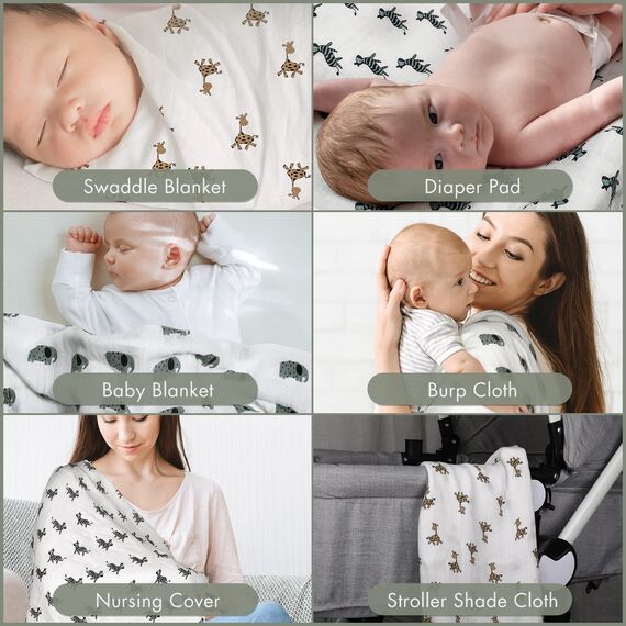 GLLQUEN BABY Musselintücher für Babys, 6 Stück Spucktücher aus Baumwolle 70 cm x 70 cm, saugfähig und atmungsaktiv und ideal zum Reinigen, Abwischen und Abdecken von Neugeborenen