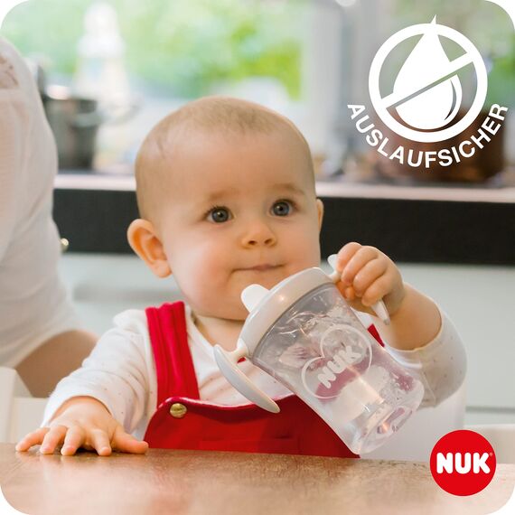 NUK Trainer Cup Trinklernbecher | auslaufsicherer Becher mit weichem Trinkschnabel & ergonomischen Griffen | 6+ Monate | 230 ml | BPA-frei | blaues Zebra, Kunststoff