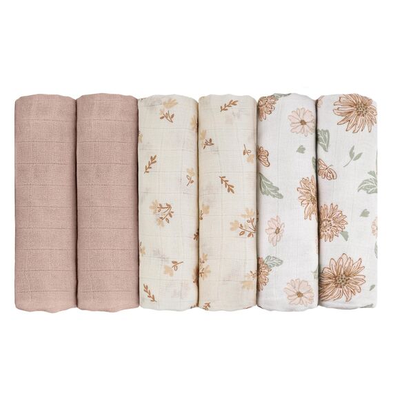 GLLQUEN BABY Musselintücher für Babys, 70 cm x 70 cm, 6er-Pack Spucktücher aus Baumwolle, saugfähig und atmungsaktiv und ideal zum Reinigen, Abwischen und Abdecken von Neugeborenen(Sonnenblume)