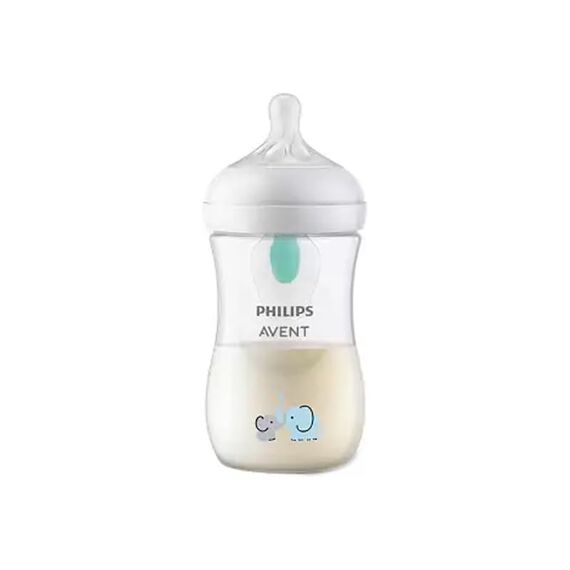 Philips AVENT Natural Response Babyflaschen – Babyflaschen mit AirFree Ventil, 260 ml, BPA-frei, für Neugeborene ab 1 Monat, Elefantenmotiv (Modell SCY673/81)