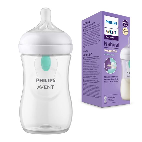 Philips AVENT Babyflasche Natural Response – Babyflasche mit AirFree Ventil, 260 ml, BPA-frei, für Neugeborene ab 3-6 Monaten (Modell SCY673/01)