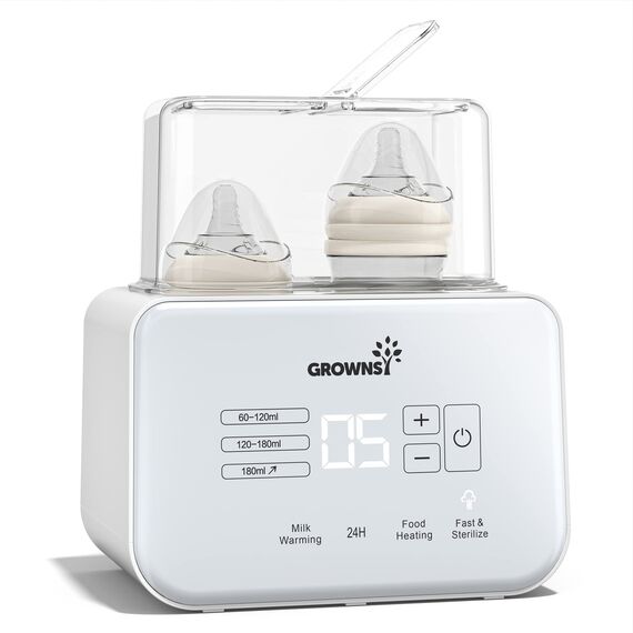 Grownsy Flaschenwärmer baby, Sterilisator für babyflaschen 9-in-1 Fast Babynahrungsheizung & Abtauung BPA-freier Fläschchenwärmer,Babykostwärmer mit LCD-Display (Cremeweiß)