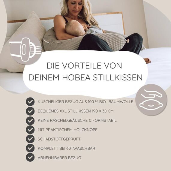HOBEA-Germany Stillkissen 190 cm x 76 cm XXL Lagerungskissen Schwangerschaftskissen für Baby und Erwachsene Seitenschläferkissen Stillkissen mit Bezug aus Bio Baumwolle, Anthrazit