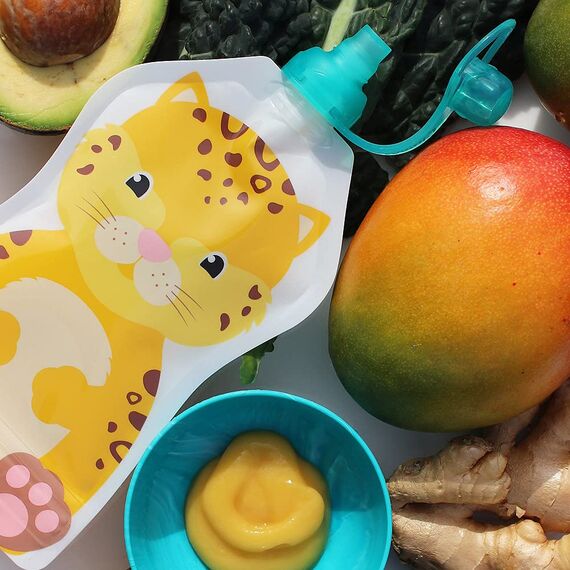 ChooMee Wiederverwendbare Babynahrungsbeutel – BPA-frei, Nachfüllbare Quetschbeutel für Kleinkinder – Pürees, Apfelmus & Joghurt – Doppelreißverschluss, breiter Boden, 4 Stück, 5 oz