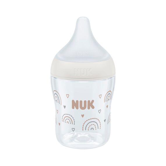 NUK Perfect Match Babyflasche | Ab 0 Monate | Passt sich dem Baby an | Temperature Control | Anti-Colic | 150 ml | BPA-frei | Silikontrinksauger, Small | Regenbogen
