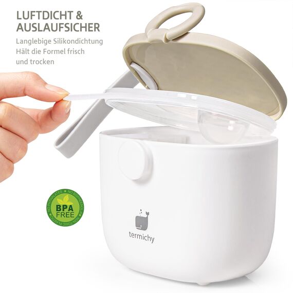 Termichy Milchpulver Portionierer baby, Milchpulver-Spender, 250g luftdichter tragbarer Milchpulver-Behälter für Reisen, mit Schaber und Löffel (Khaki,1 Stück)