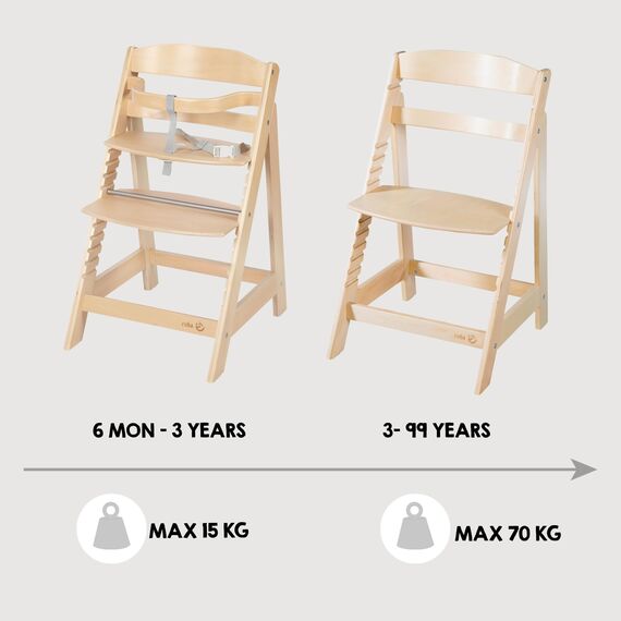 roba Treppenhochstuhl Sit Up III - Mitwachsender Baby Hochstuhl - ab 6 Monaten - Kinderhochstuhl aus Holz natur - Stuhl bis 50 kg belastbar, 1 Stück (1er Pack)