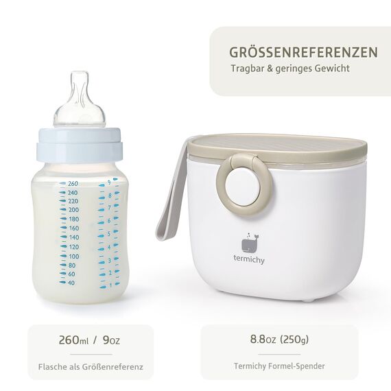 Termichy Milchpulver Portionierer baby, Milchpulver-Spender, 250g luftdichter tragbarer Milchpulver-Behälter für Reisen, mit Schaber und Löffel (Khaki,1 Stück)