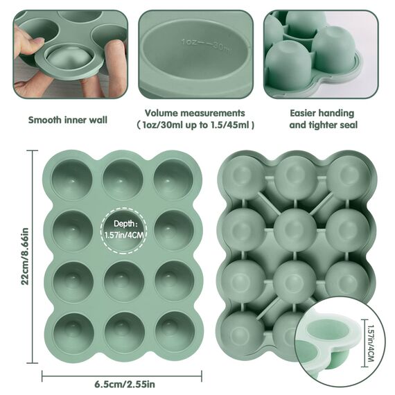 Aufbewahrung von Babynahrung aus Silikon, 12 x 45ml Babynahrung Einfrieren Behälte aus mit Silikon Deckel,BPA-frei,Perfekt für Hausgemachte Babynahrung, Gemüse, Eiswürfeln,Fruchtpüree und Muttermilch
