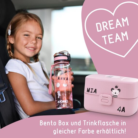 BJORKI® Trinkflasche Kinder auslaufsicher 500ml inkl. BONUS Namenssticker - Ideal für Schule, Kindergarten & Sport - Kohlensäure geeignet - Robuste Wasserflasche für aktive Kids (Pastell Rosa)